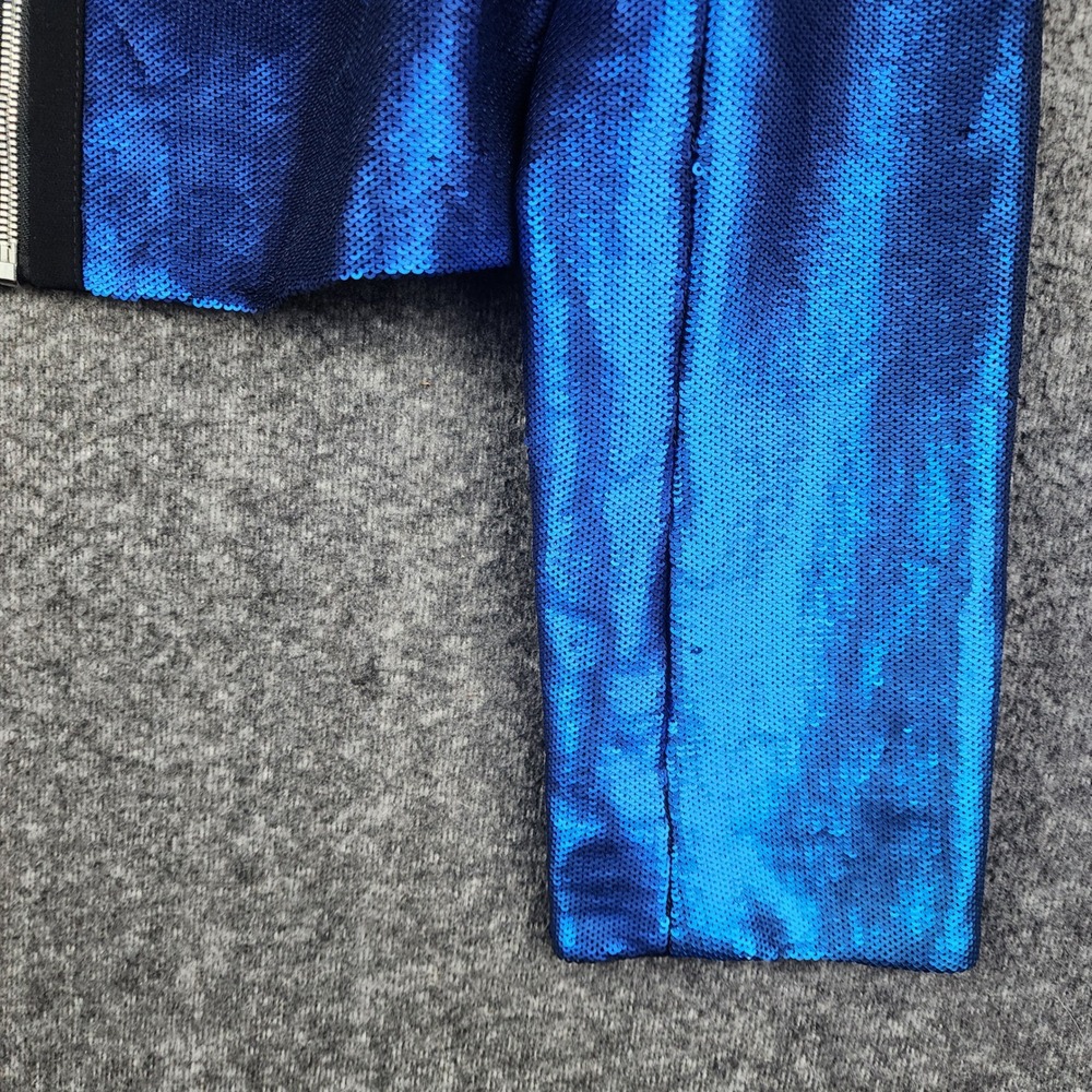 Diane von Furstenberg Sequin Jacket Womens Size 10 Blue Cropped Full Zip Blazer - Picture 6 of 8